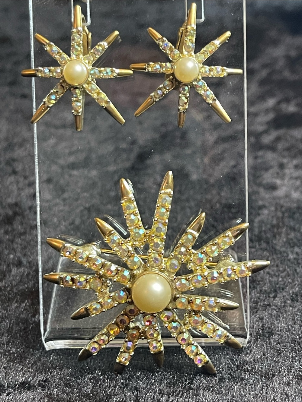 Vintage Emmons starburst earrings and brooch set